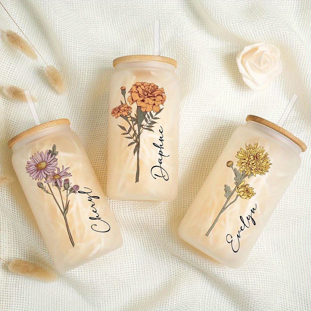 맞춤형 탄생화 유리컵(대나무 뚜껑과 빨대 포함), 맞춤 - Coffee Equipment Names 리뷰 및 가격