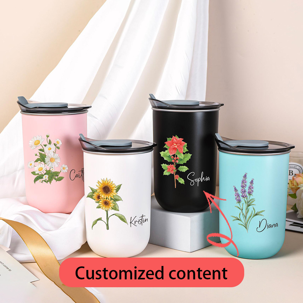 맞춤형 이름 스테인리스 스틸 컵, 탄생월 꽃무늬 수채화 - Coffee Equipment Names 리뷰 및 가격