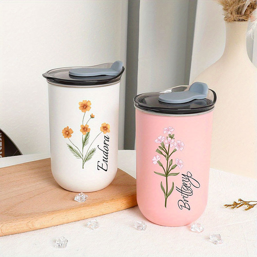 개인 맞춤 이름과 탄생화가 있는 보온 커피 텀블러, 꽃 - Coffee Equipment Names 리뷰 및 가격
