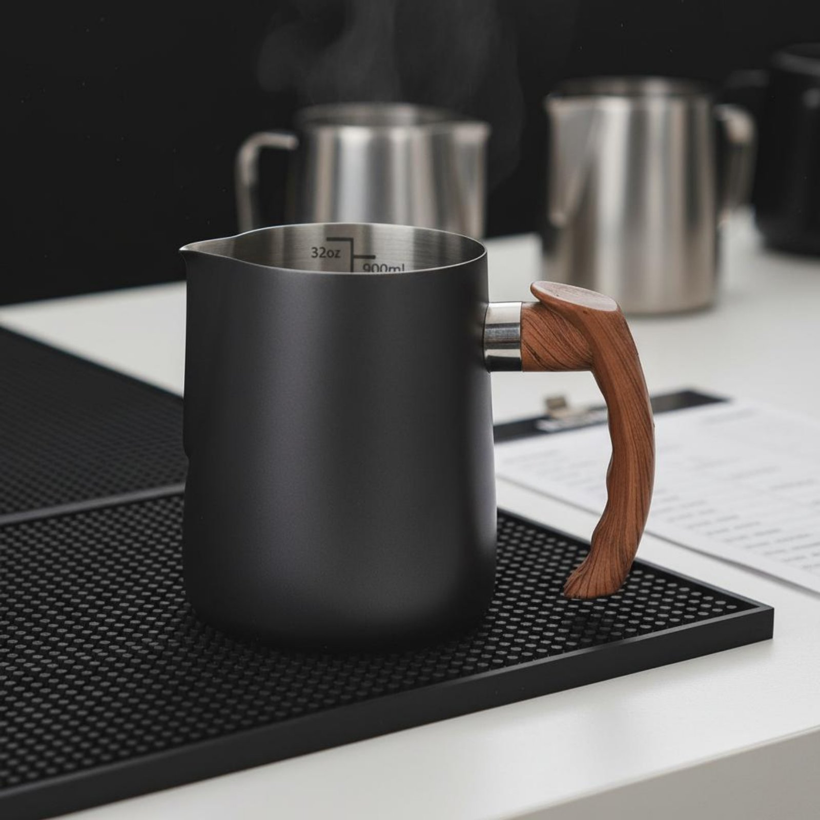 나무 손잡이가 있는 라떼 아트 주전자, 두꺼운 프레임, - Milk Steaming Pitcher 리뷰 및 가격