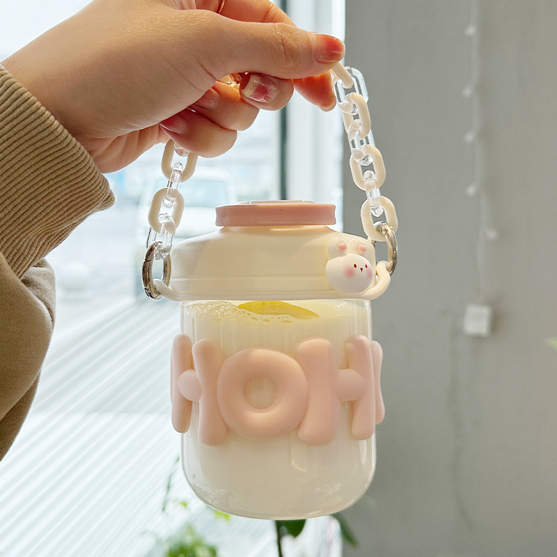 귀여운 소녀 투명 유리 내열성 물병, 진주 팔찌, 휴대 - Coffee Equipment Eu 리뷰 및 가격